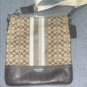 Coach Tan and Black Signature Crossbody Bag